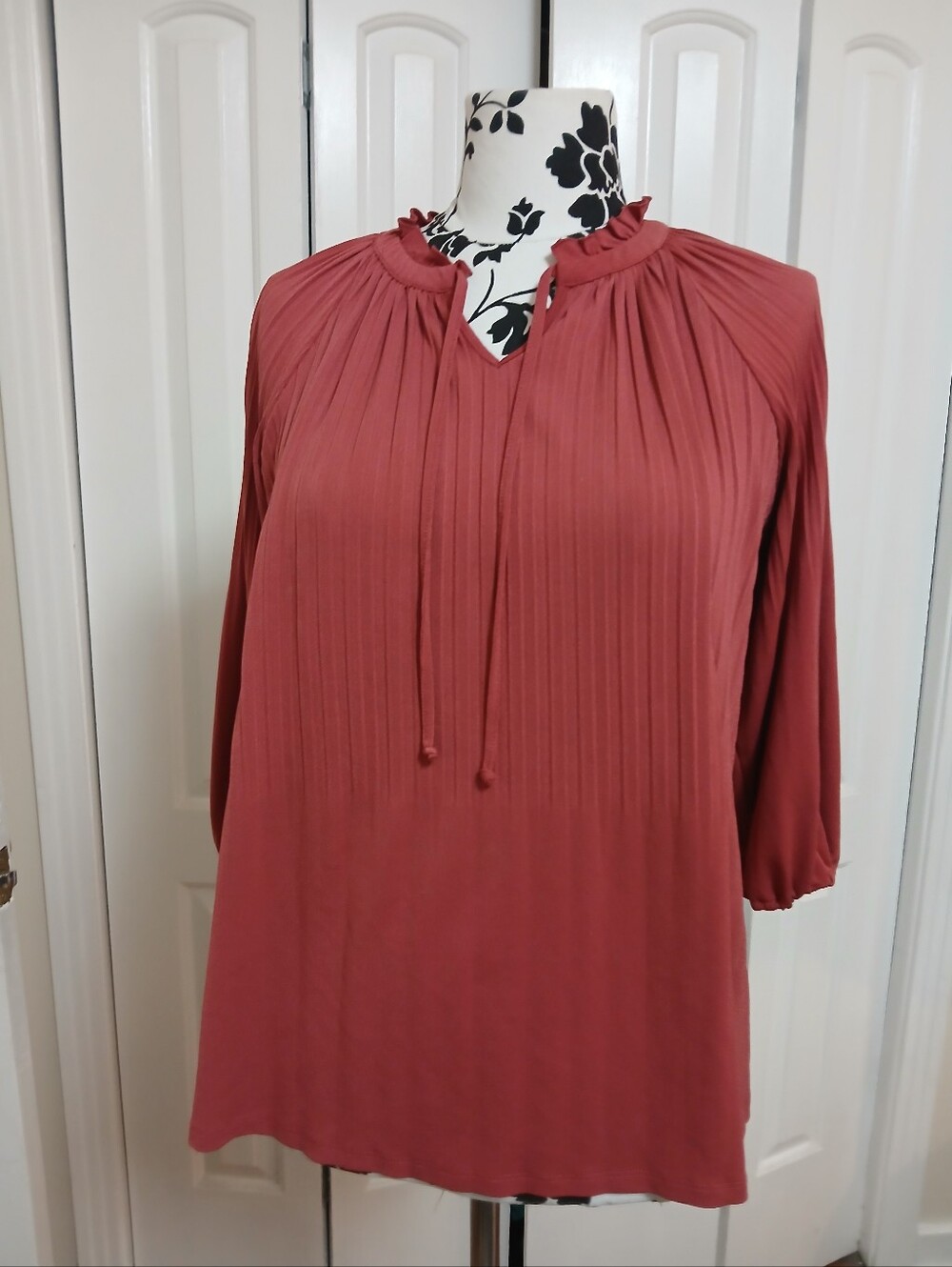 Investments Rust Colored Pleated Tie-Neck Blouse